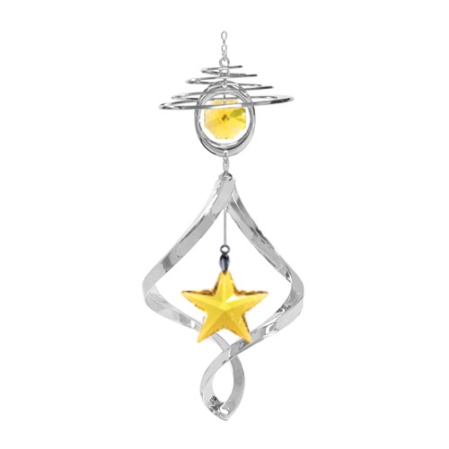 Chrome Plated Star Pendant Spiral w/Swarovski Element Crystal (Clear/Gold/Green)