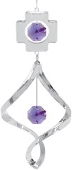 Chrome Plated Cross Pendant Spiral w/Purple Swarovski Element Crystal