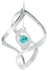 Chrome Plated Leaf Classic Spiral w/Green Swarovski Element Crystal