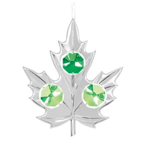 Chrome Plated Maple Leaf Ornament W/Colors Swarovski | Mascot USA