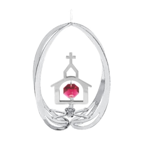 Chrome Plated Church in Ellipse Ornament w/Swarovski Element Crystal (9 colors)