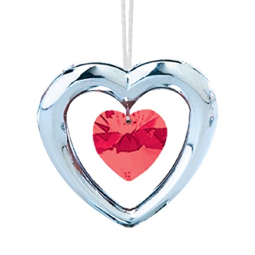Chrome Plated Heart Ornament w/Swarovski Element Crystal (Blue/Red)