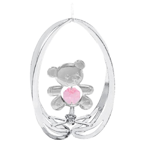 Chrome Plated Bear In Ellipse Ornament W/Swarovski | Mascot USA