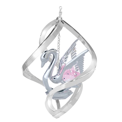 Chrome Plated Swan Classic Spiral w/Swarovski Element Crystal (Pink/Blue)