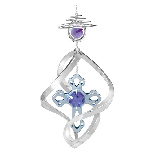 Chrome Plated Cross Top Spiral w/Swarovski Element Crystal (Blue/Purple)
