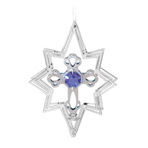 Chrome Plated Cross in Heart Ornament w/Swarovski Element Crystal (6 colors)