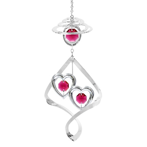 Chrome Plated Twin Hearts Top Spiral w/Swarovski Element Crystal (Blue/Pink/Red)