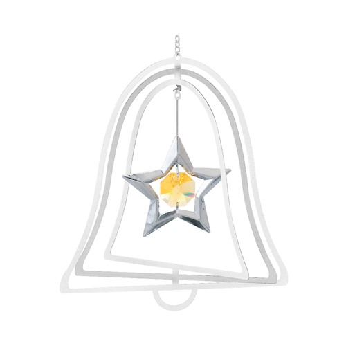 Chrome Plated Star Bell Ornament w/Gold Swarovski Element Crystal