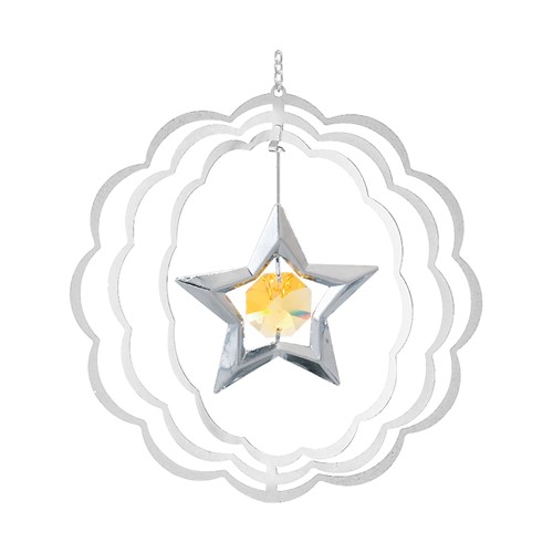 Chrome Plated Star Circle Ornament w/Gold Swarovski Element Crystal