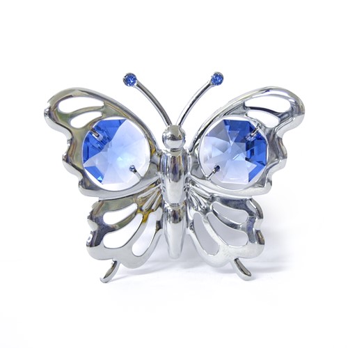 Chrome Plated Mini Butterfly Ornament WITH CRYSTALS FROM SWAROVSKI