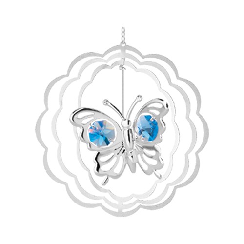 Chrome Plated Butterfly Circle Ornament WITH CRYSTALS FROM SWAROVSKI