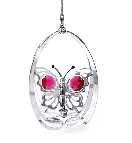 Chrome Plated Butterfly in Ellipse Ornament w/ Swarovski Element