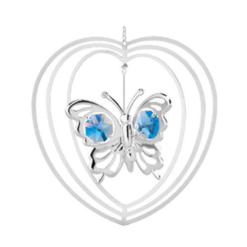 Chrome Plated Butterfly Heart Shape Ornament w/ Swarovski Element Crystal