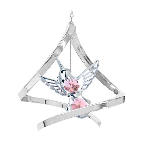 Chrome Plated Hummingbird Propelling Spiral/Swarovski Element (Blue/Green/Pink)