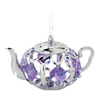 Chrome Plated Tea Pot Ornament w/Swarovski Element Crystal (Blue/Purple/Mixed)