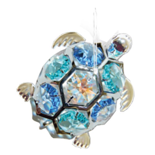 Chrome Plated Sea Turtle Ornament w/Mixed Swarovski Element Crystal