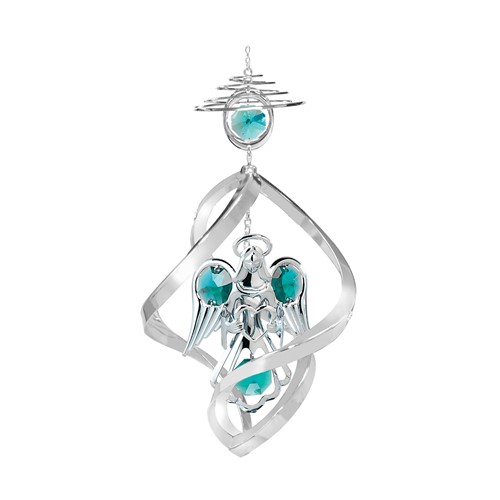 Chrome Plated Angel w/Heart Top Spiral w/Swarovski Element (Blue/Green/Pink)