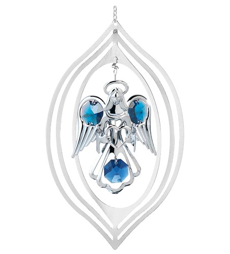 Chrome Plated Angel w/Heart Lemon Ornament/Swarovski Element (Blue/Green/Pink)