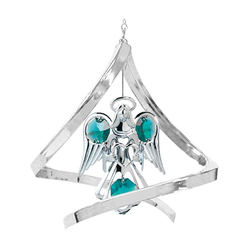 Chrome Plated Angel/Heart Propelling Spiral/Swarovski Element (Blue/Green/Pink)