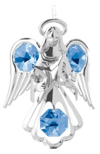 Chrome Plated Angel w/Star Ornament w/Blue/Pink Swarovski Element Crystal