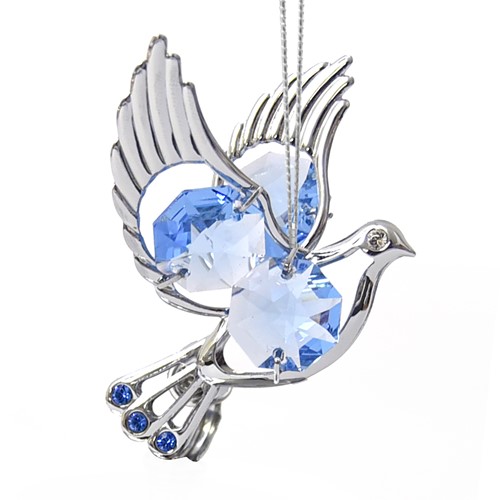 Chrome Plated Dove Ornament w/Blue Swarovski Element Crystal