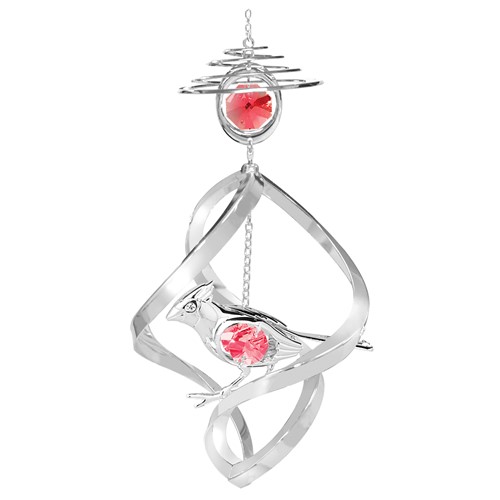 Chrome Plated Cardinal Top Spiral w/Red Swarovski Element Crystal