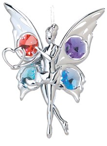 Chrome Plated Fairy w/Heart Ornament w/Swarovski Element Crystal (Mixed)