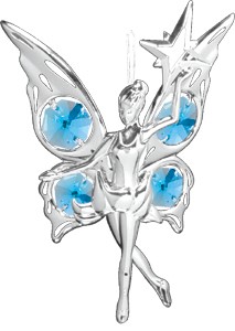 Chrome Plated Fairy w/Star Ornament w/Swarovski Element Crystal (Blue/Mixed)