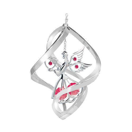 Chrome Plated Angel w/Heart Classic Spiral w/Swarovski Element (Blue/Purple/Red)