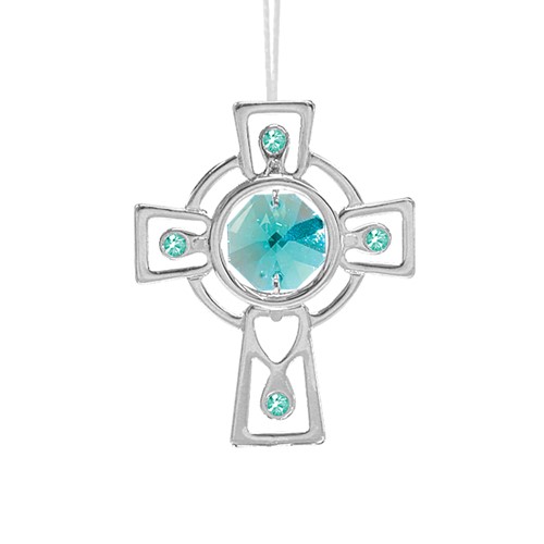24k Gold Plated Celtic Cross Ornament w/Green Swarovski Element Crystal