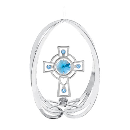 Chrome Celtic Cross in Ellipse Ornament w/Swarovski Element (Blue/Green/Purple)