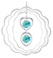 Chrome Plated Heart/Almond Circle Wind Spinners w/Swarovski Element (Green/Red)