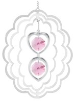 Chrome Plated Heart/Almond Oval Wind Spinners w/Swarovski Element (Purple/Pink)