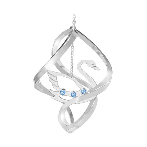 Chrome Plated Swan Mini Classic Spiral w/Blue Swarovski Element Crystal