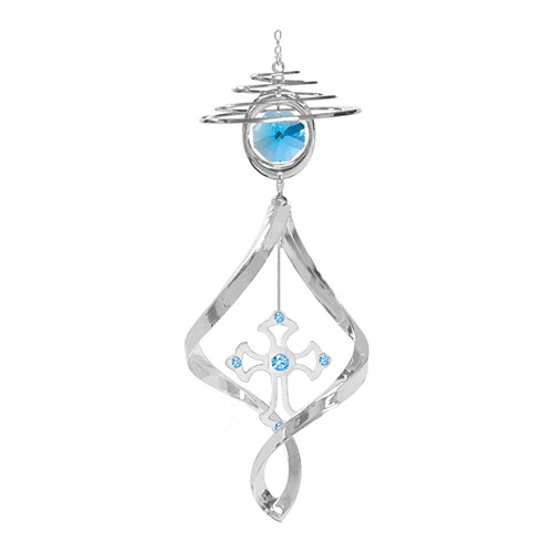 Chrome Plated Cross Mini Top Spiral w/Blue Swarovski Element Crystal