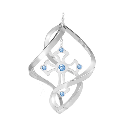 Chrome Plated Cross Mini Classic Spiral w/Blue Swarovski Element Crystal
