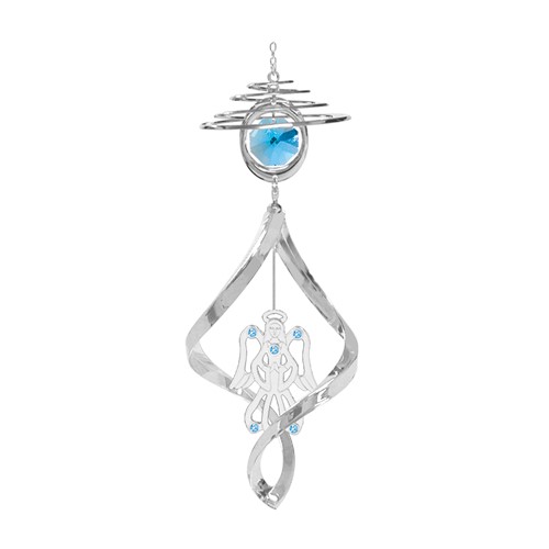 Chrome Plated Angel Mini Top Spiral w/Blue Swarovski Element Crystal