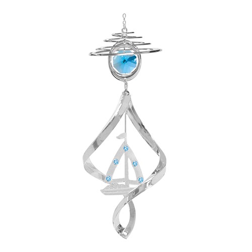 Chrome Plated Sailboat Mini Top Spiral w/Blue Swarovski Element Crystal
