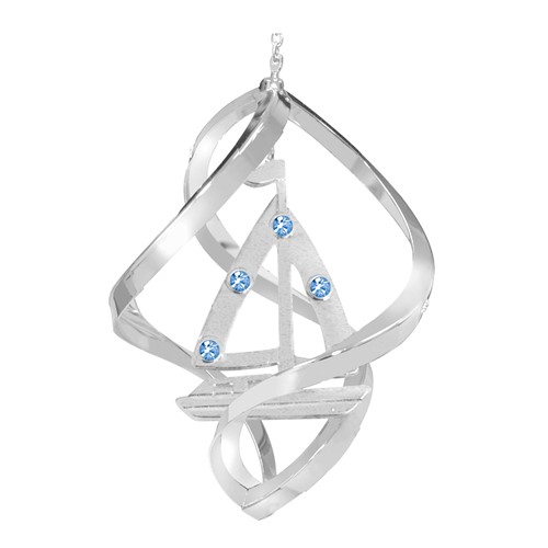 Chrome Plated Sailboat Mini Classic Spiral w/Blue Swarovski Element Crystal