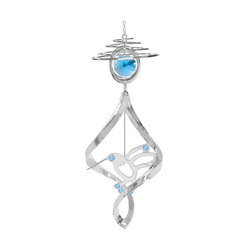 Chrome Plated Hummingbird Mini Top Spiral w/Blue Swarovski Element Crystal
