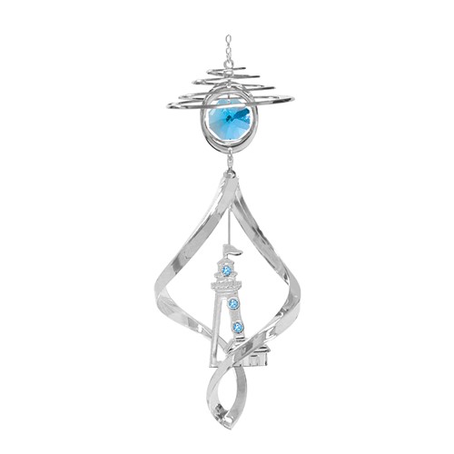 Chrome Plated Lighthouse Mini Top Spiral w/Blue Swarovski Element Crystal