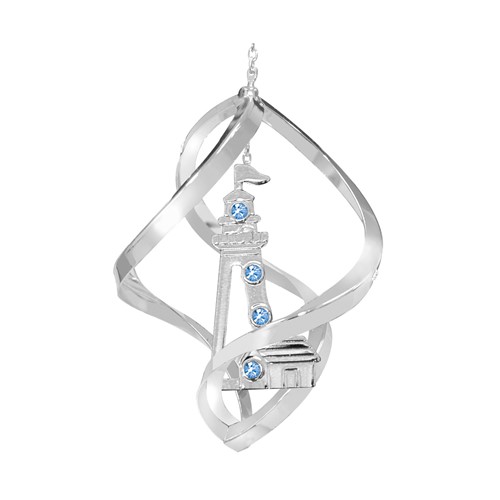 Chrome Plated Lighthouse Mini Classic Spiral w/Blue Swarovski Element Crystal