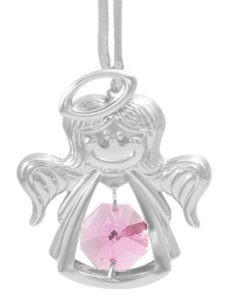Chrome Plated Sweetie Angel Ornament w/Pink Swarovski Element Crystal