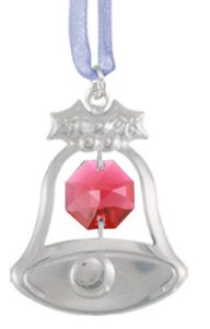 Chrome Plated Bell Ornament w/Red Swarovski Element Crystal