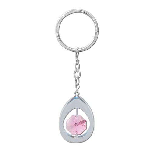 Chrome Plated Almond Icon Key Chain w/Pink Swarovski Element Crystal