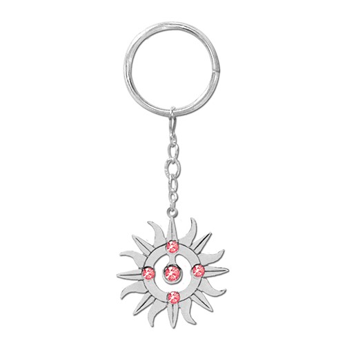 Chrome Plated Sunburst Icon Key Chain w/Swarovski Element Crystal
