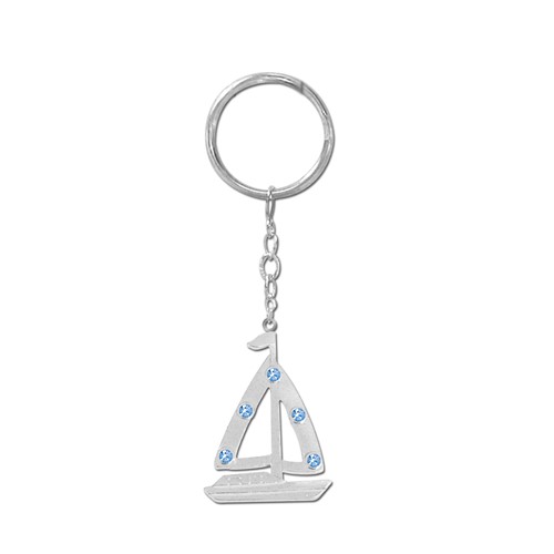 Chrome Plated Sail Boat Icon Key Chain w/Swarovski Element Crystal