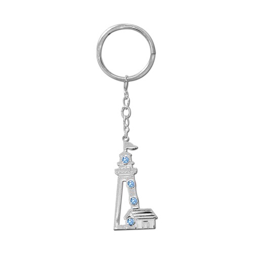 Chrome Plated Light House Icon Key Chain w/Swarovski Element Crystal