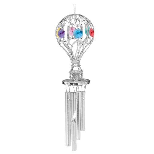 Chrome Plated Hot Air Balloon Wind Chime w/Swarovski Crystal | Mascot USA