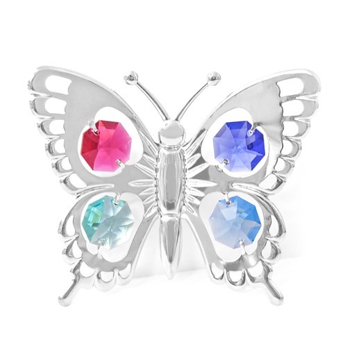 Chrome Plated Butterfly Magnet w/Swarovski Element Crystal (7 colors)